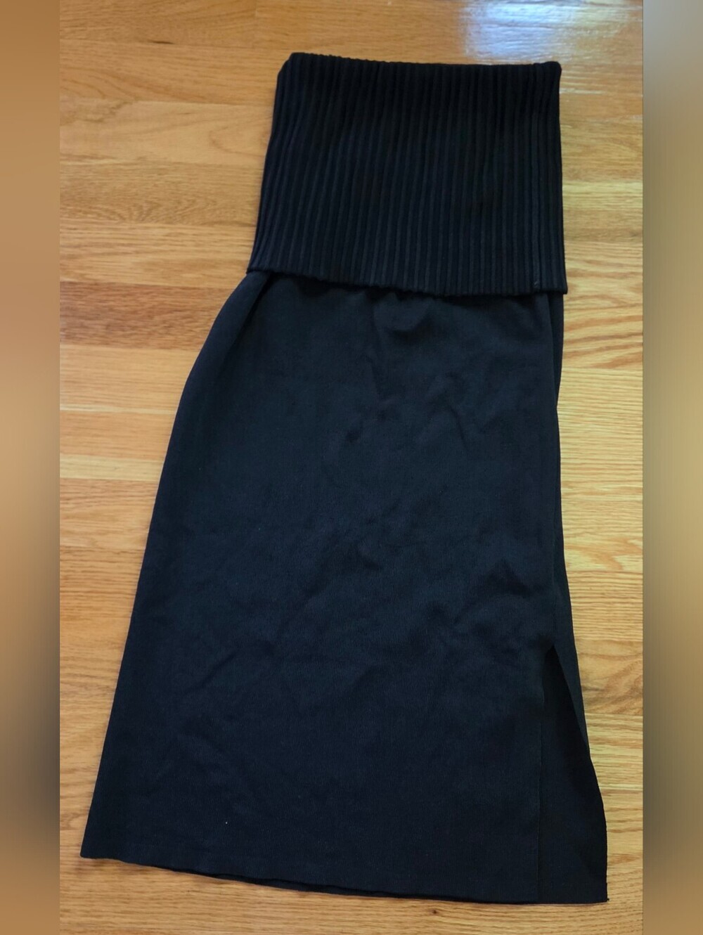 Eva Mendes Collection Black Foldover Ribbed Waist Midi Skirt Size S Minimalist - Picture 3 of 5